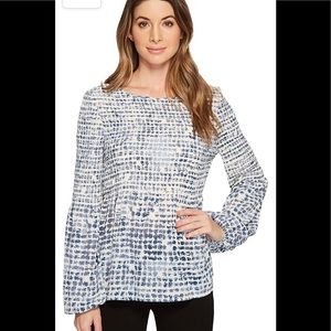 Ivanka Trump Women's Printed Georgette Smocking Ballong Long Sleeve Blouse